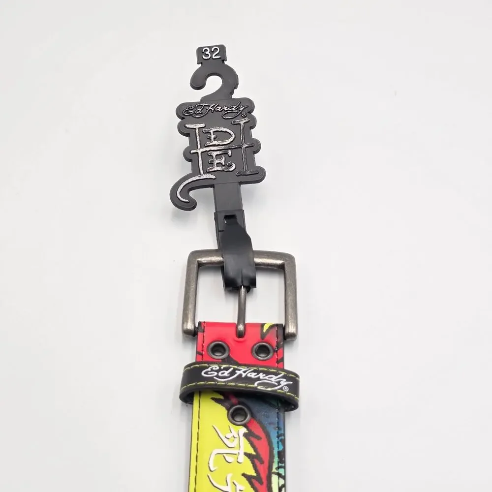 Ed Hardy Dragon Tattoo Neon Print Belt Men's Size 32 New